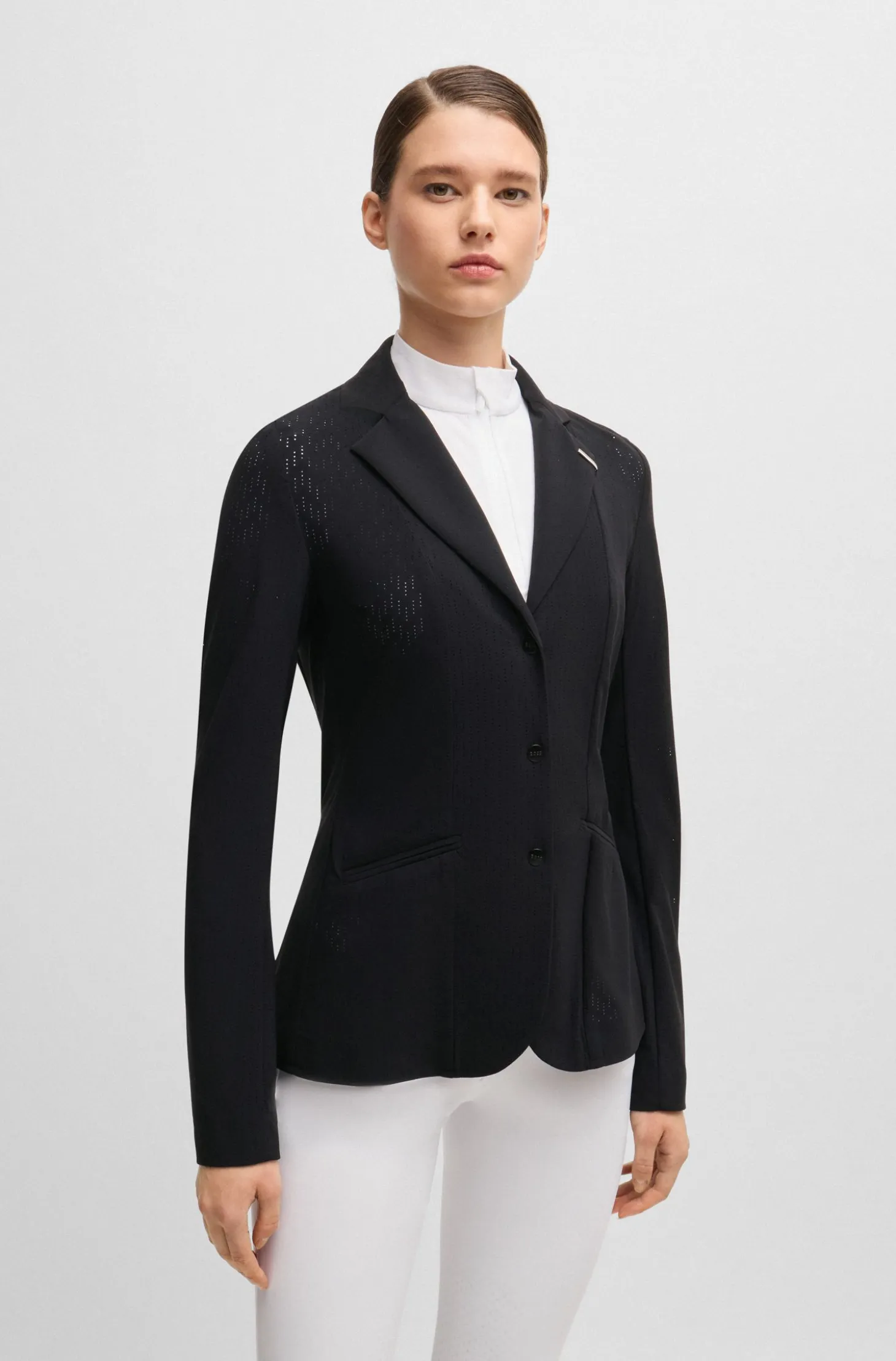 Equestrian show jacket in perforated material