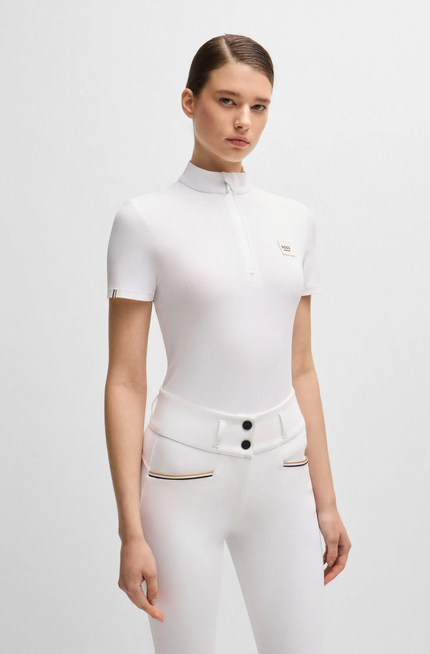 Equestrian show shirt in ribbed stretch fabric