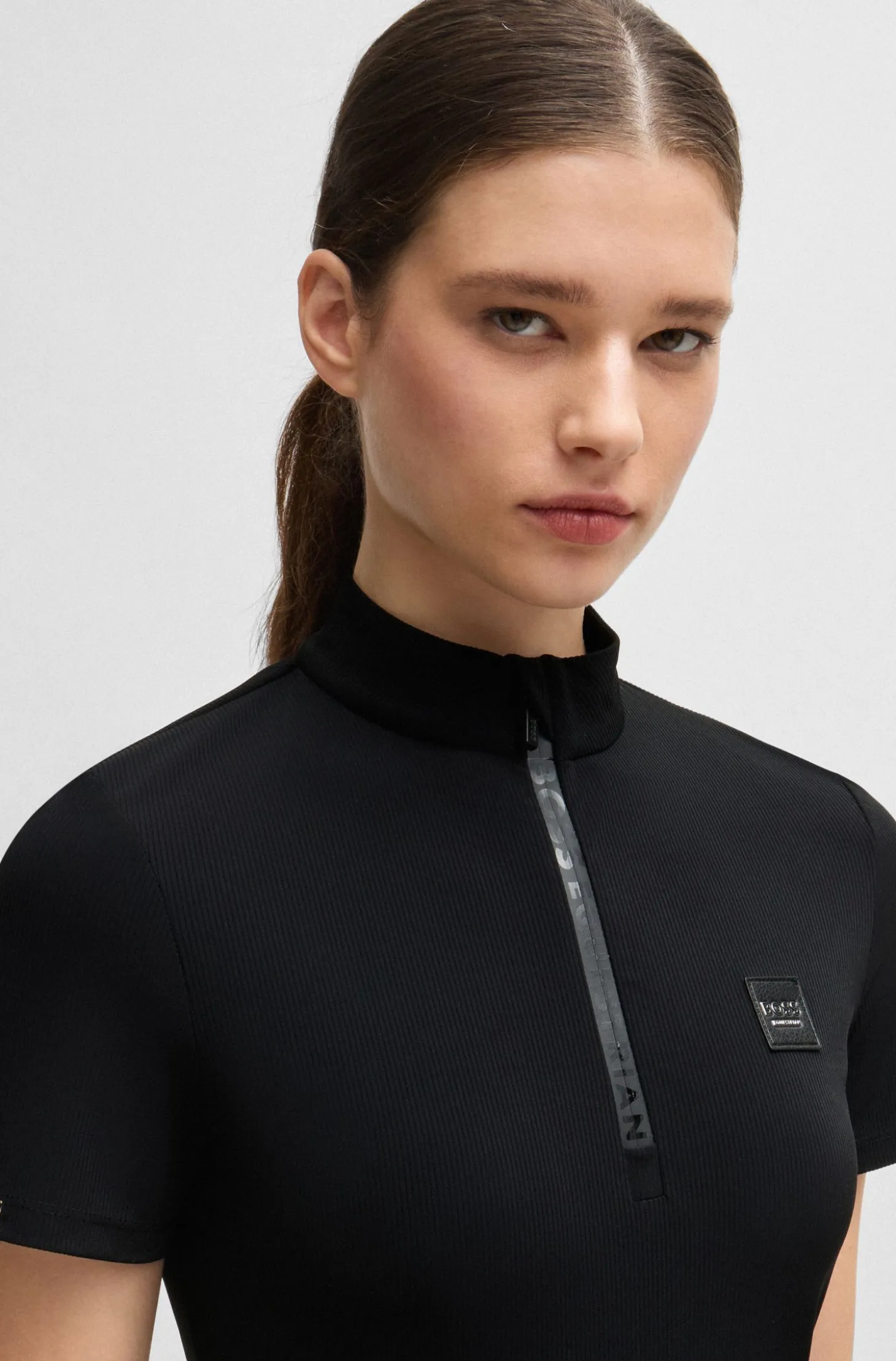 Equestrian show shirt in ribbed stretch fabric