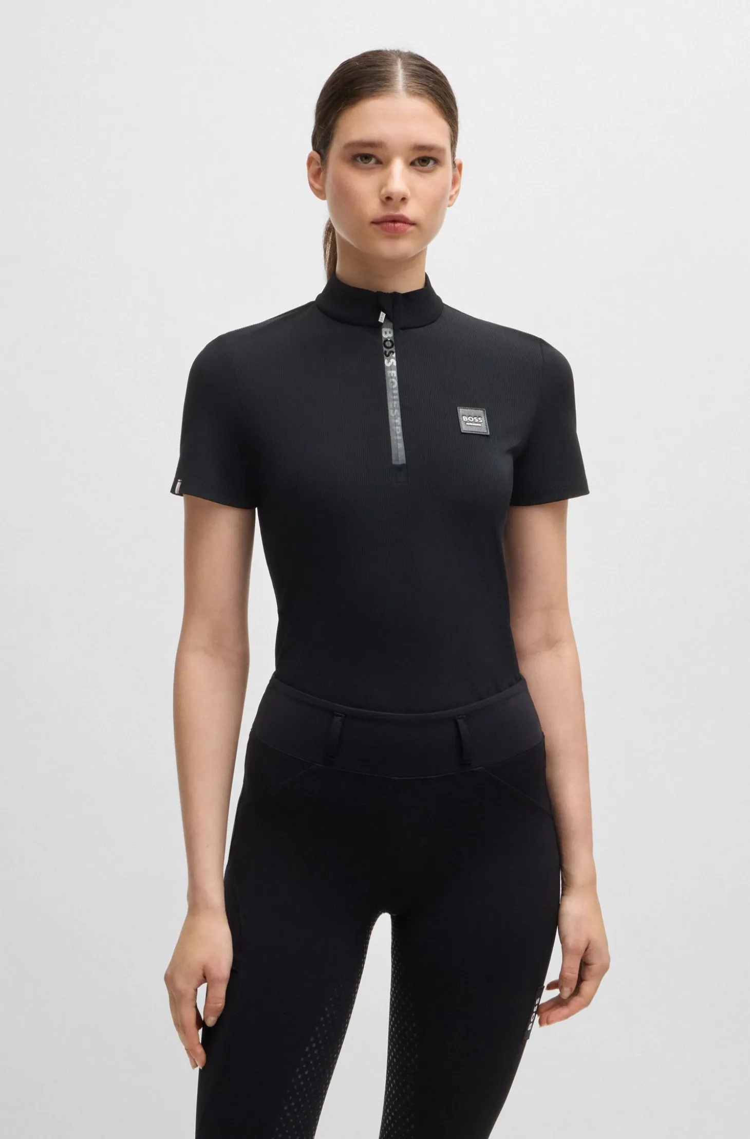 Equestrian show shirt in ribbed stretch fabric