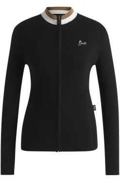Equestrian slim-fit cardigan with ribbed structure