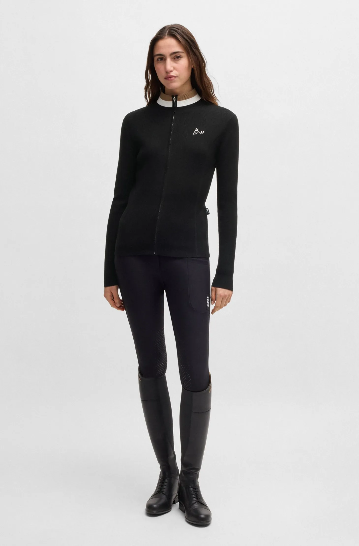Equestrian slim-fit cardigan with ribbed structure
