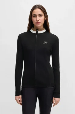 Equestrian slim-fit cardigan with ribbed structure