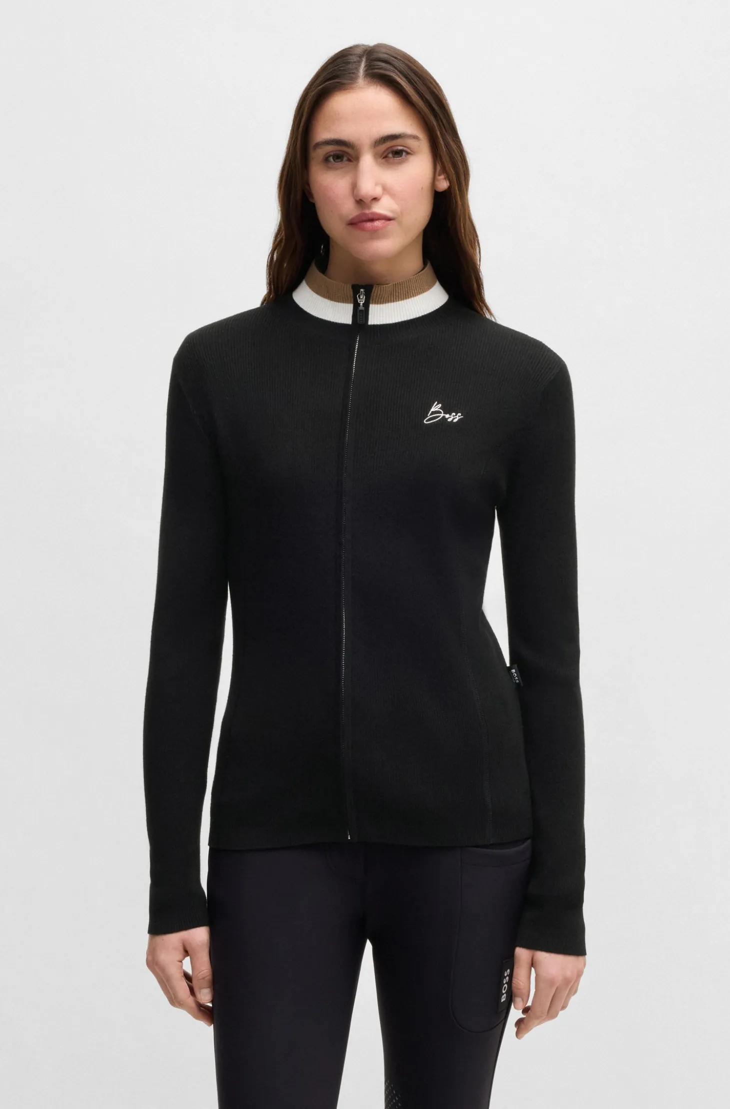 Equestrian slim-fit cardigan with ribbed structure