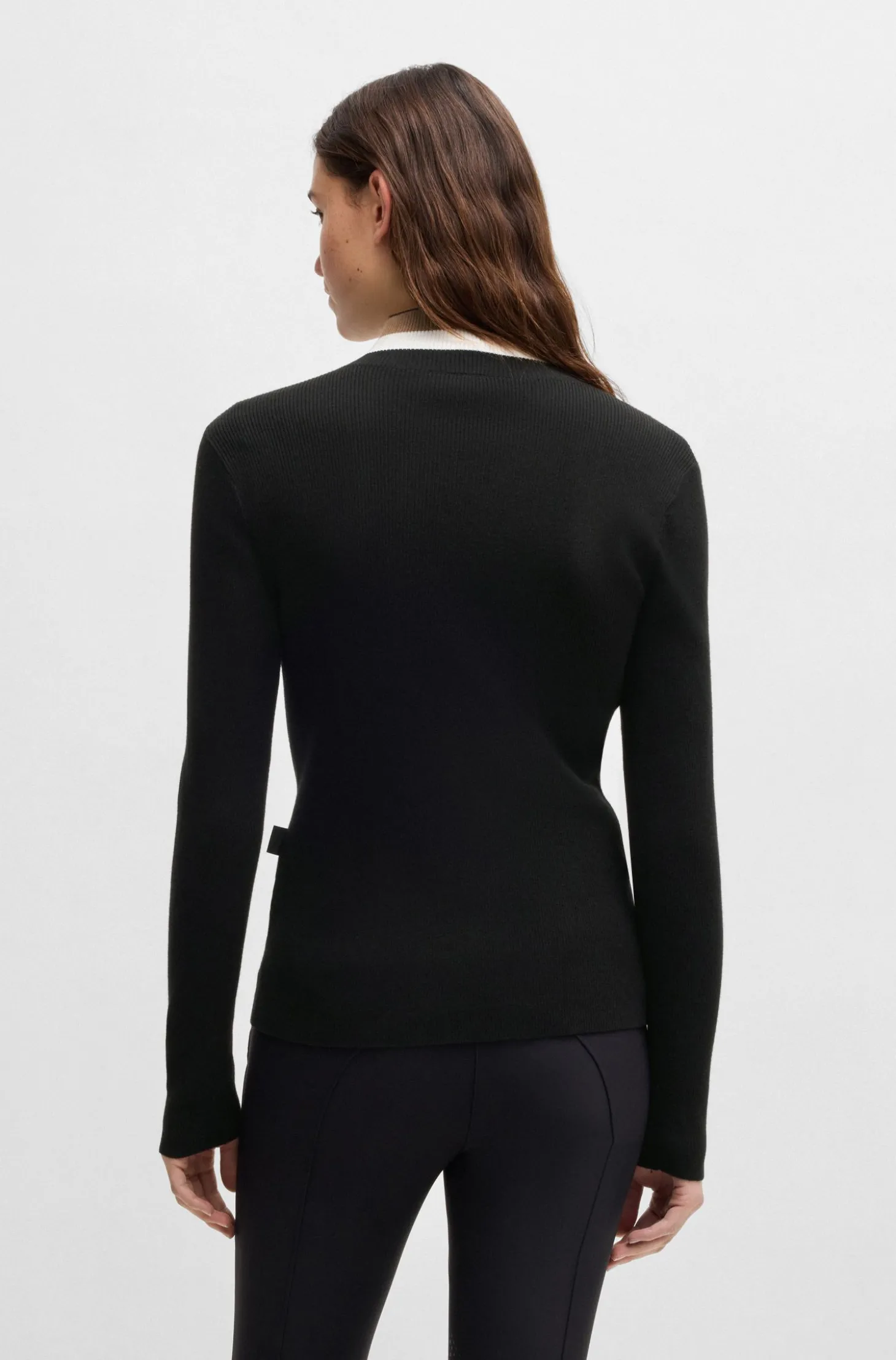 Equestrian slim-fit cardigan with ribbed structure