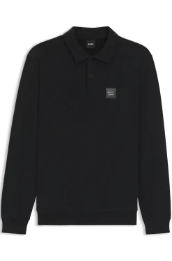 Equestrian stretch-cotton knit polo with logo patch