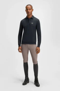 Equestrian stretch-cotton knit polo with logo patch