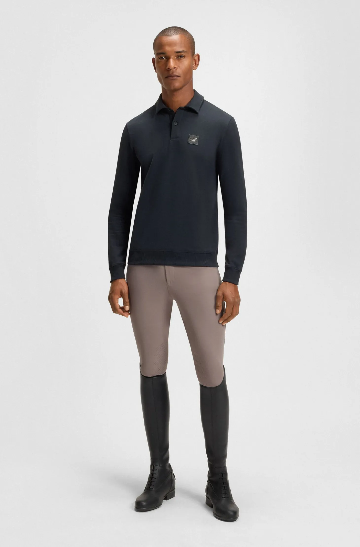 Equestrian stretch-cotton knit polo with logo patch