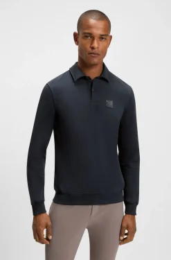Equestrian stretch-cotton knit polo with logo patch