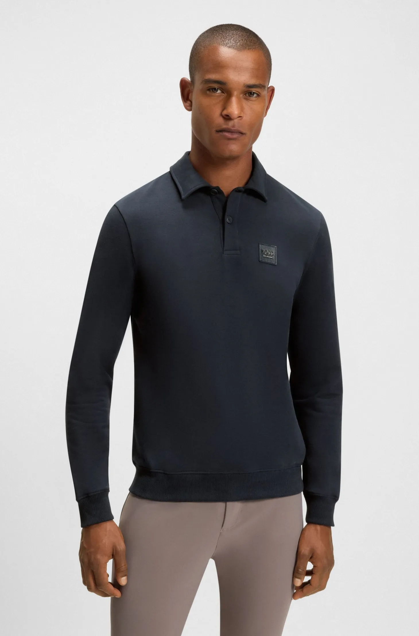 Equestrian stretch-cotton knit polo with logo patch