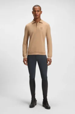 Equestrian stretch-cotton knit polo with logo patch