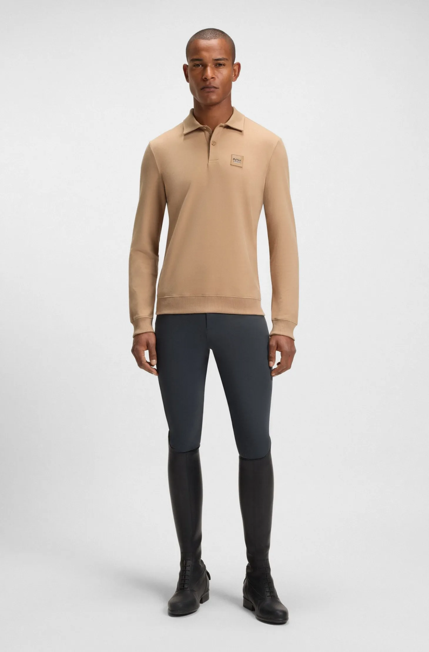 Equestrian stretch-cotton knit polo with logo patch