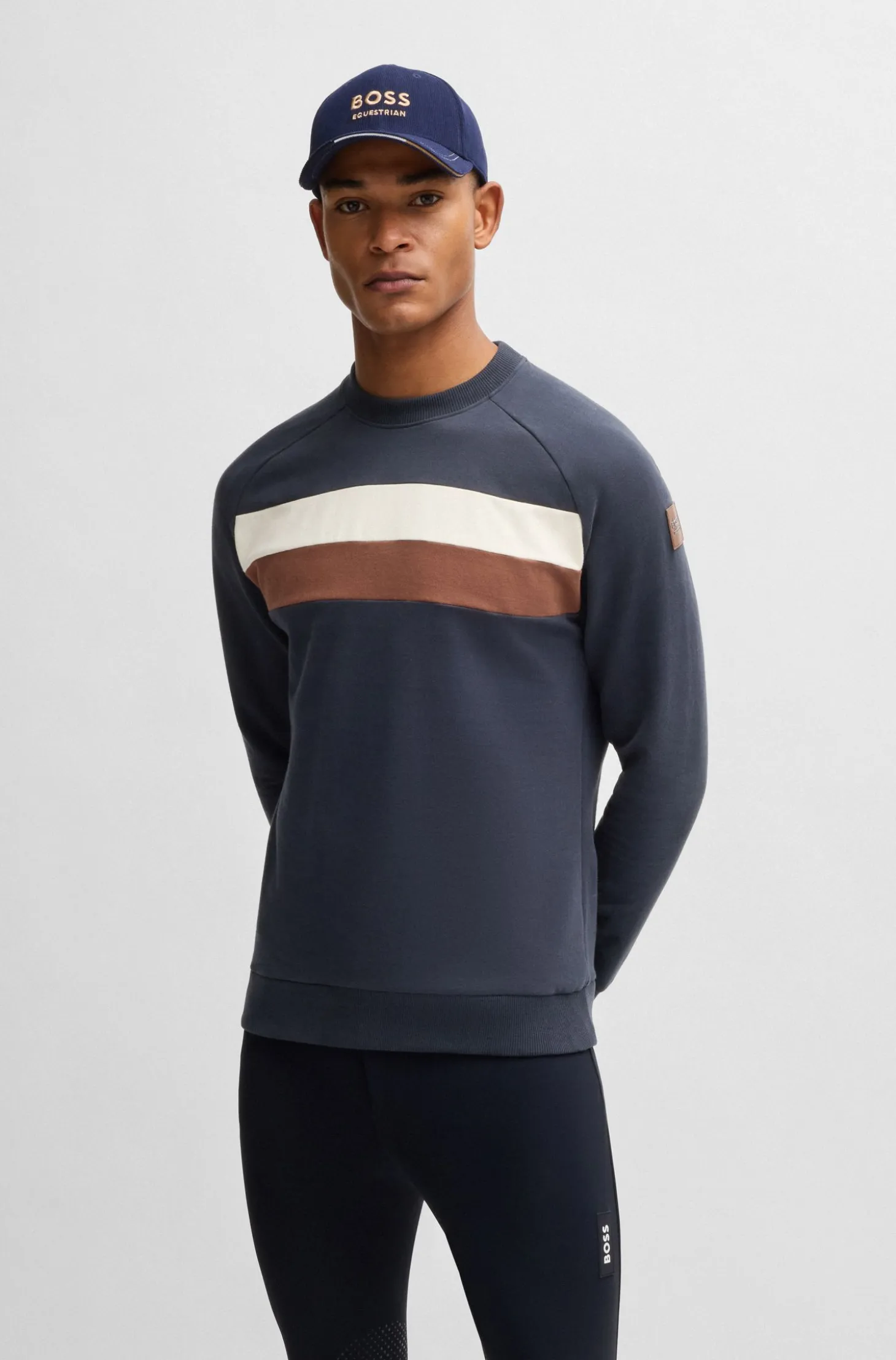 Equestrian stretch-cotton sweatshirt with block stripes