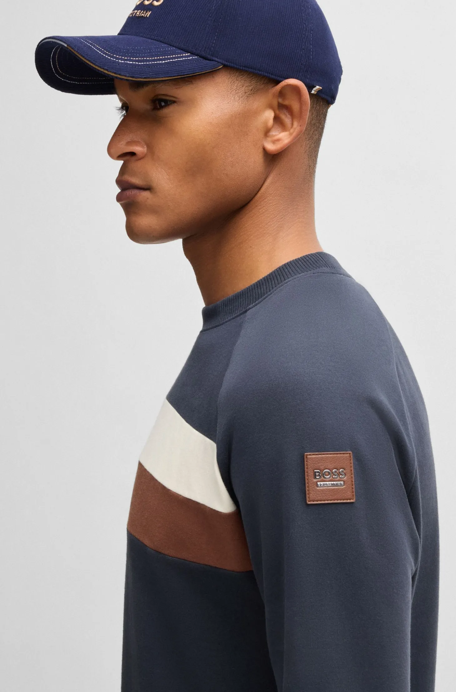 Equestrian stretch-cotton sweatshirt with block stripes