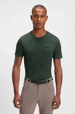 Equestrian stretch-cotton T-shirt with logo patch