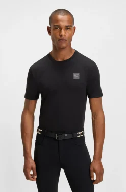 Equestrian stretch-cotton T-shirt with logo patch