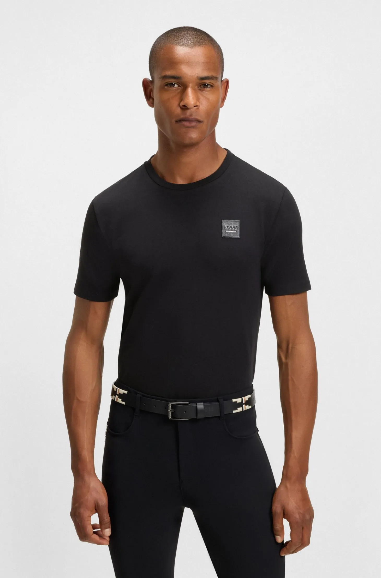 Equestrian stretch-cotton T-shirt with logo patch