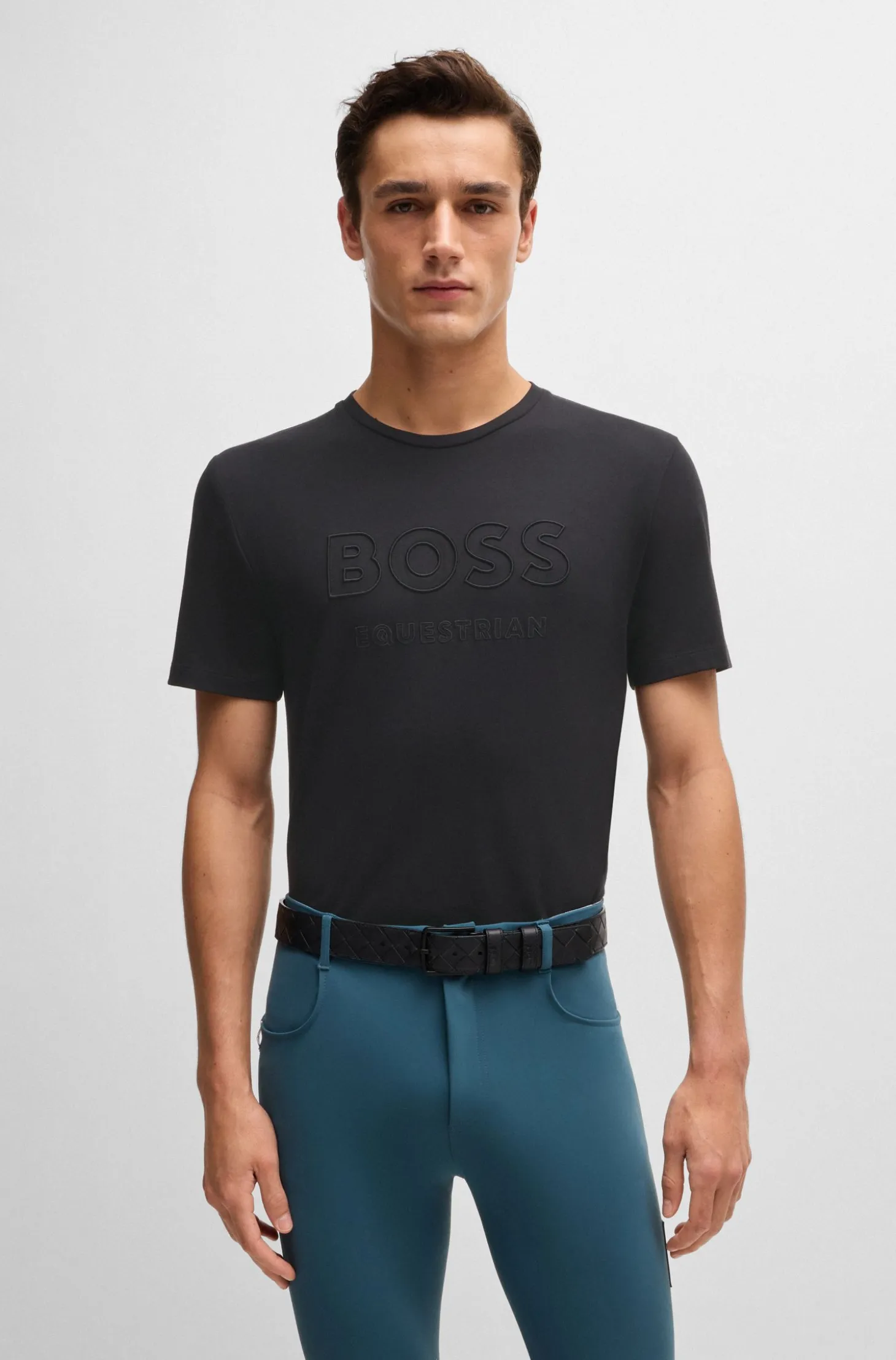 Equestrian stretch-cotton T-shirt with logo embroidery