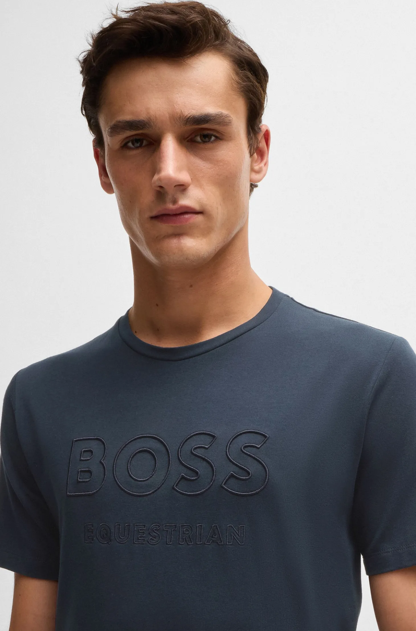 Equestrian stretch-cotton T-shirt with logo embroidery