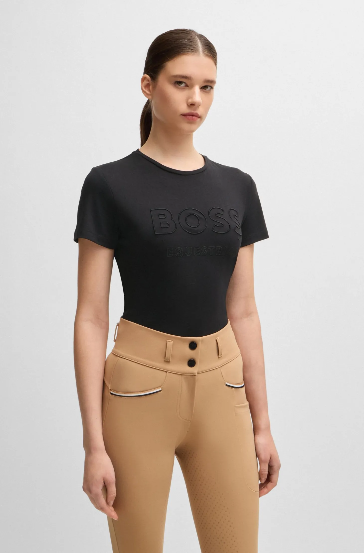 Equestrian stretch-cotton T-shirt with embroidered logo