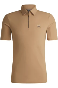 Equestrian stretch-piqué training shirt with zip placket
