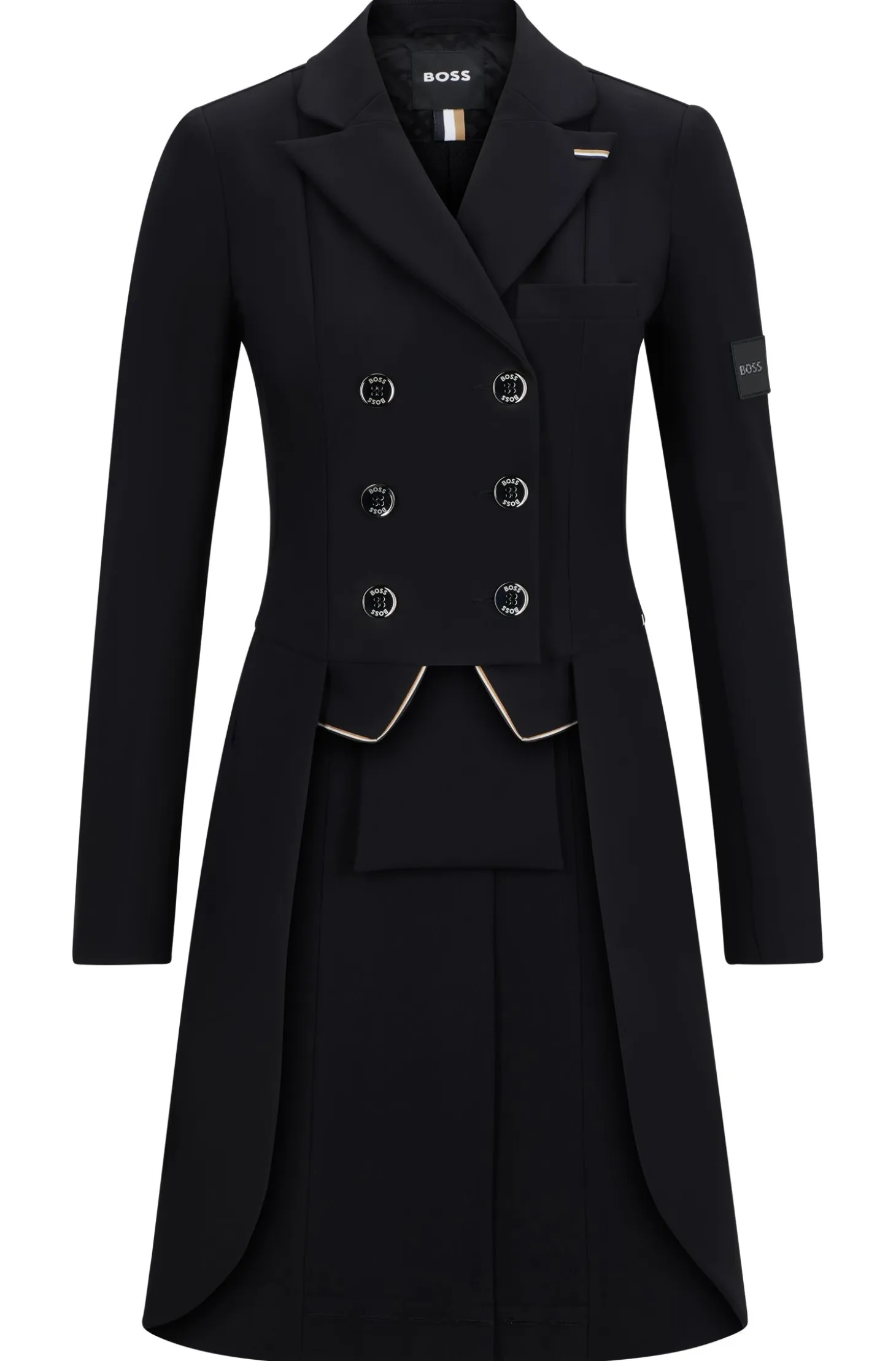 Equestrian tailcoat with adjustable tail weights