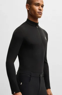 Equestrian training shirt in stretch fabric with zip placket