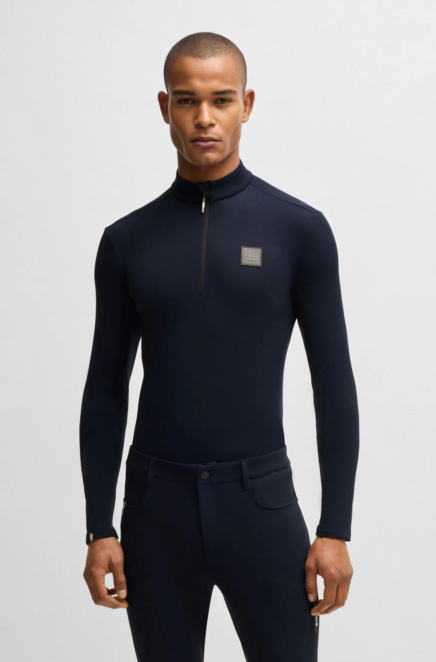 Equestrian training shirt in stretch fabric with zip placket