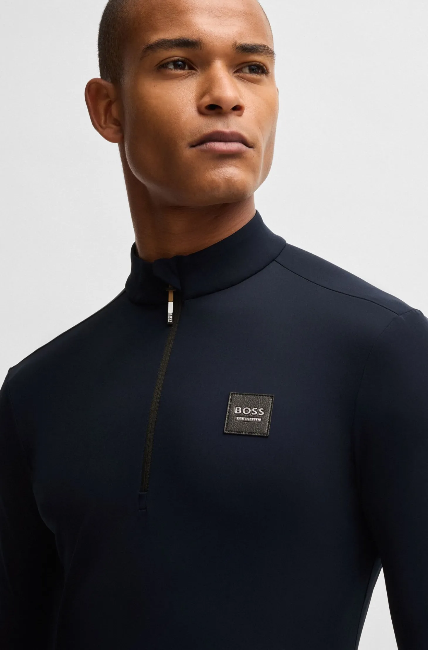 Equestrian training shirt in stretch fabric with zip placket