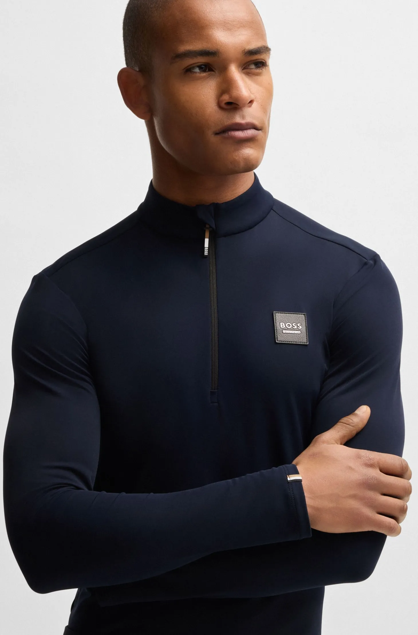 Equestrian training shirt in stretch fabric with zip placket