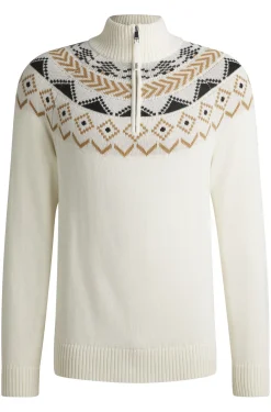 Equestrian troyer sweater with knitted pattern