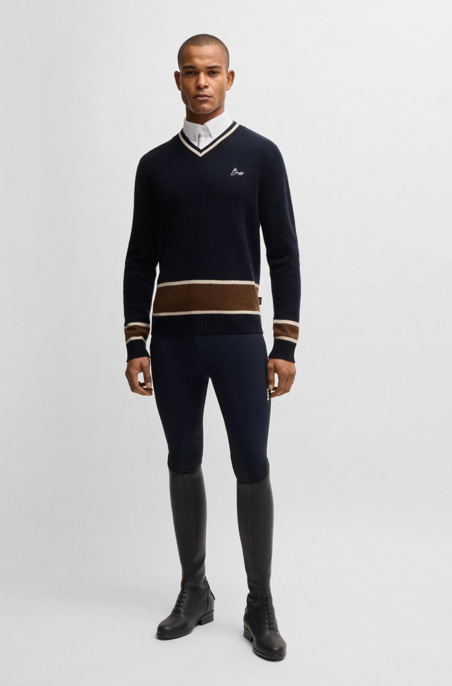 Equestrian V-neck sweater in wool and cashmere