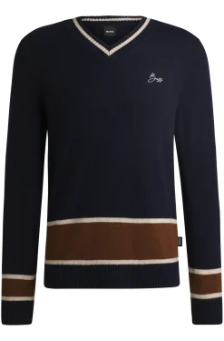 Equestrian V-neck sweater in wool and cashmere