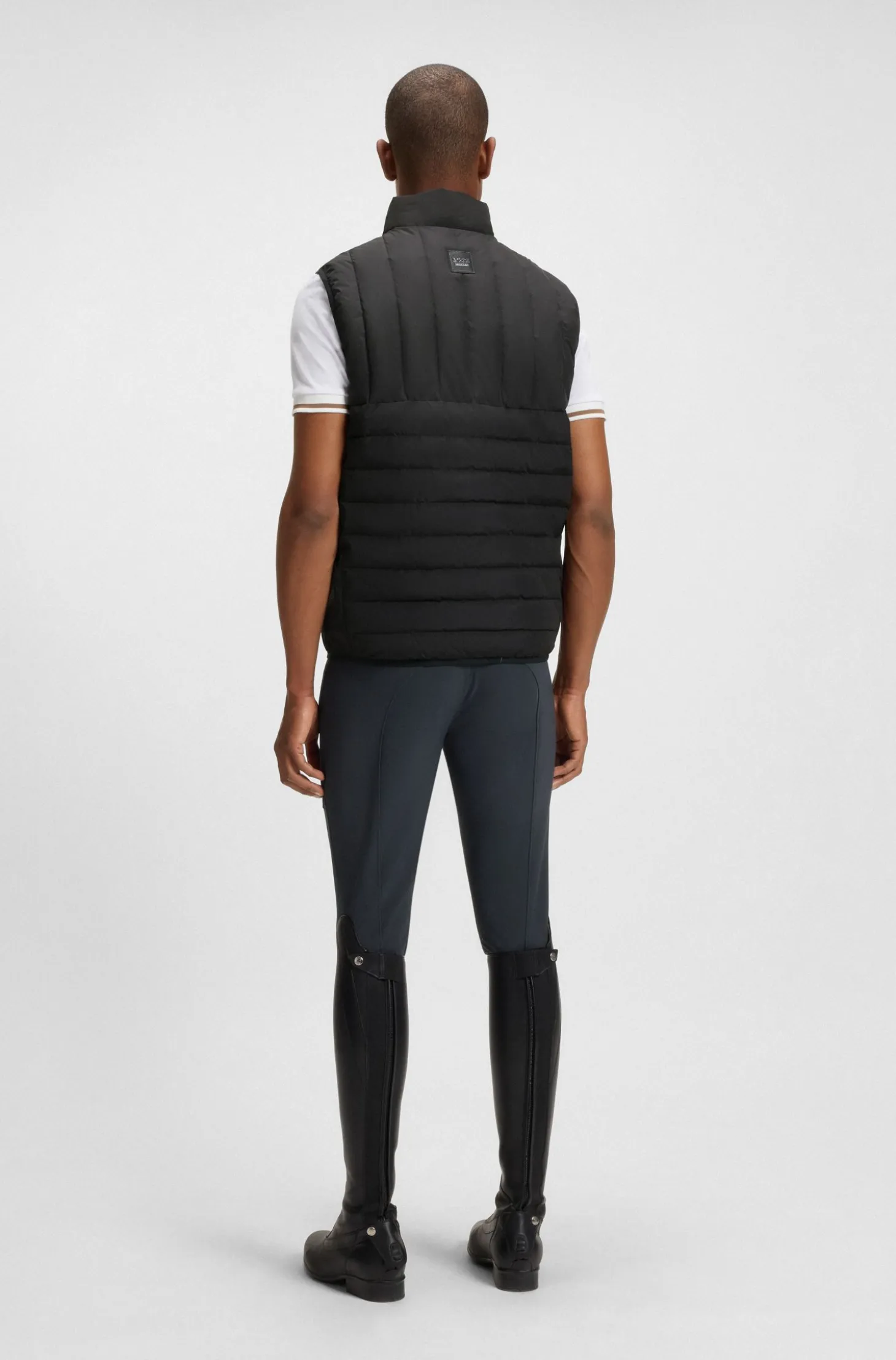 Equestrian waterproof gilet with vertical logo print