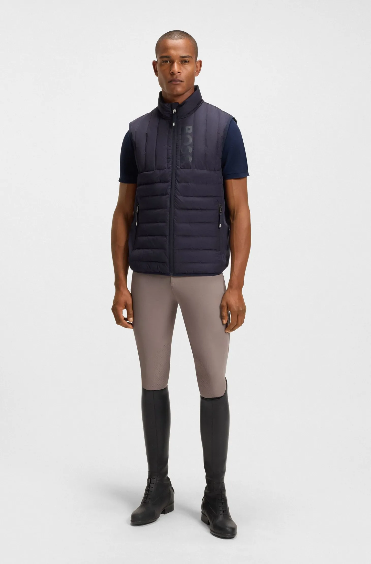 Equestrian waterproof gilet with vertical logo print