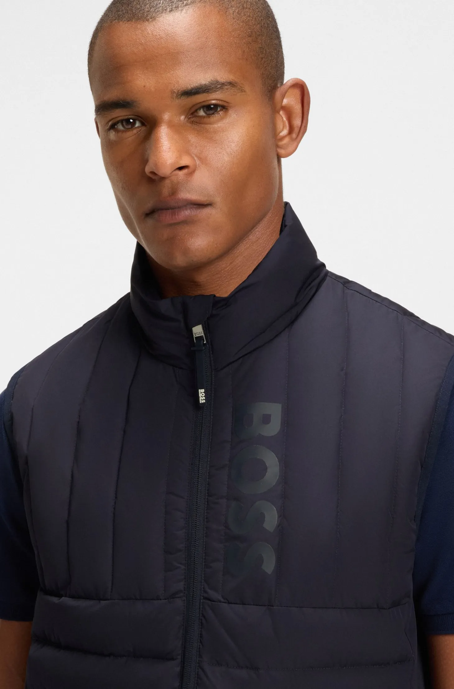 Equestrian waterproof gilet with vertical logo print