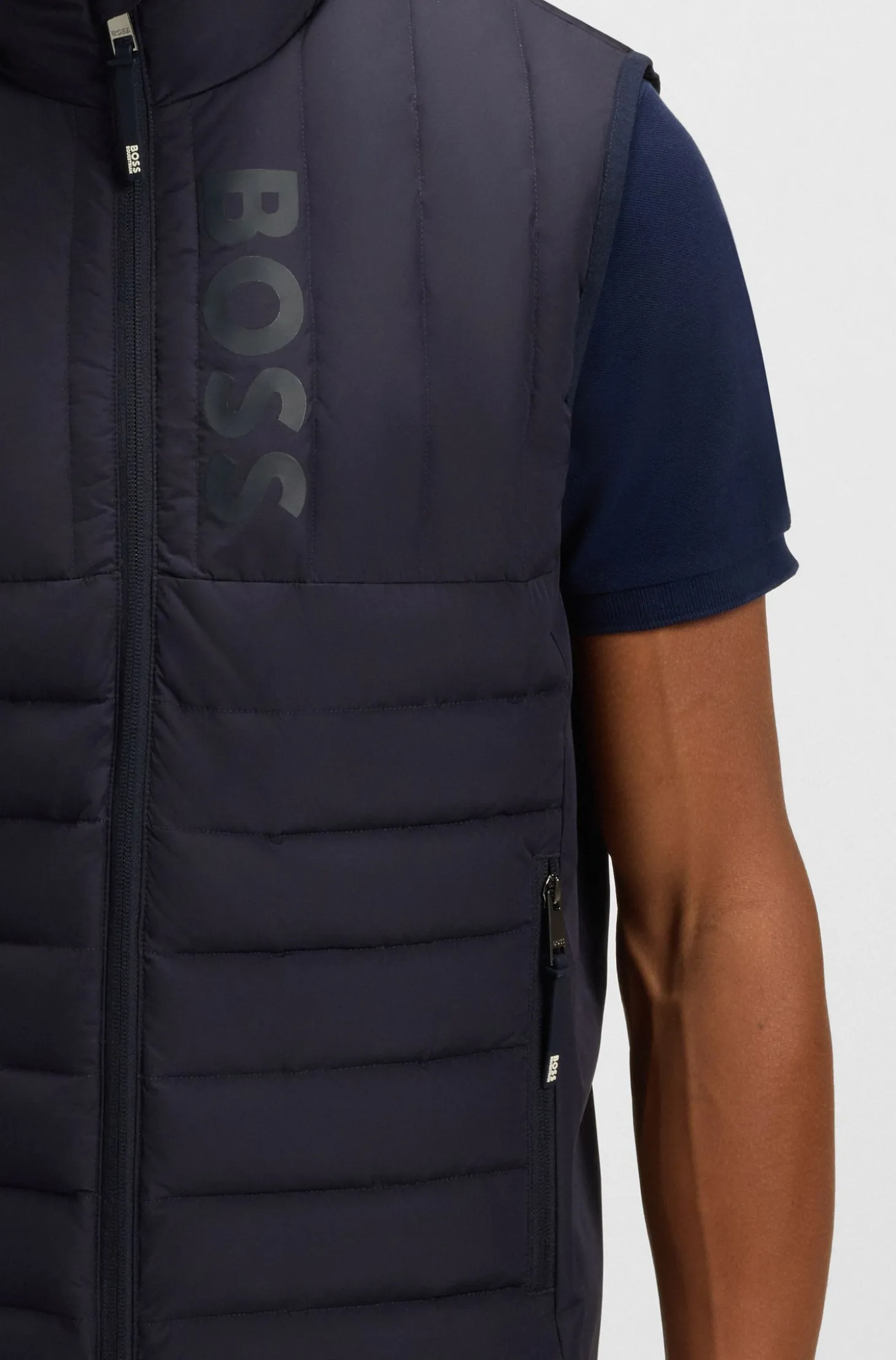 Equestrian waterproof gilet with vertical logo print