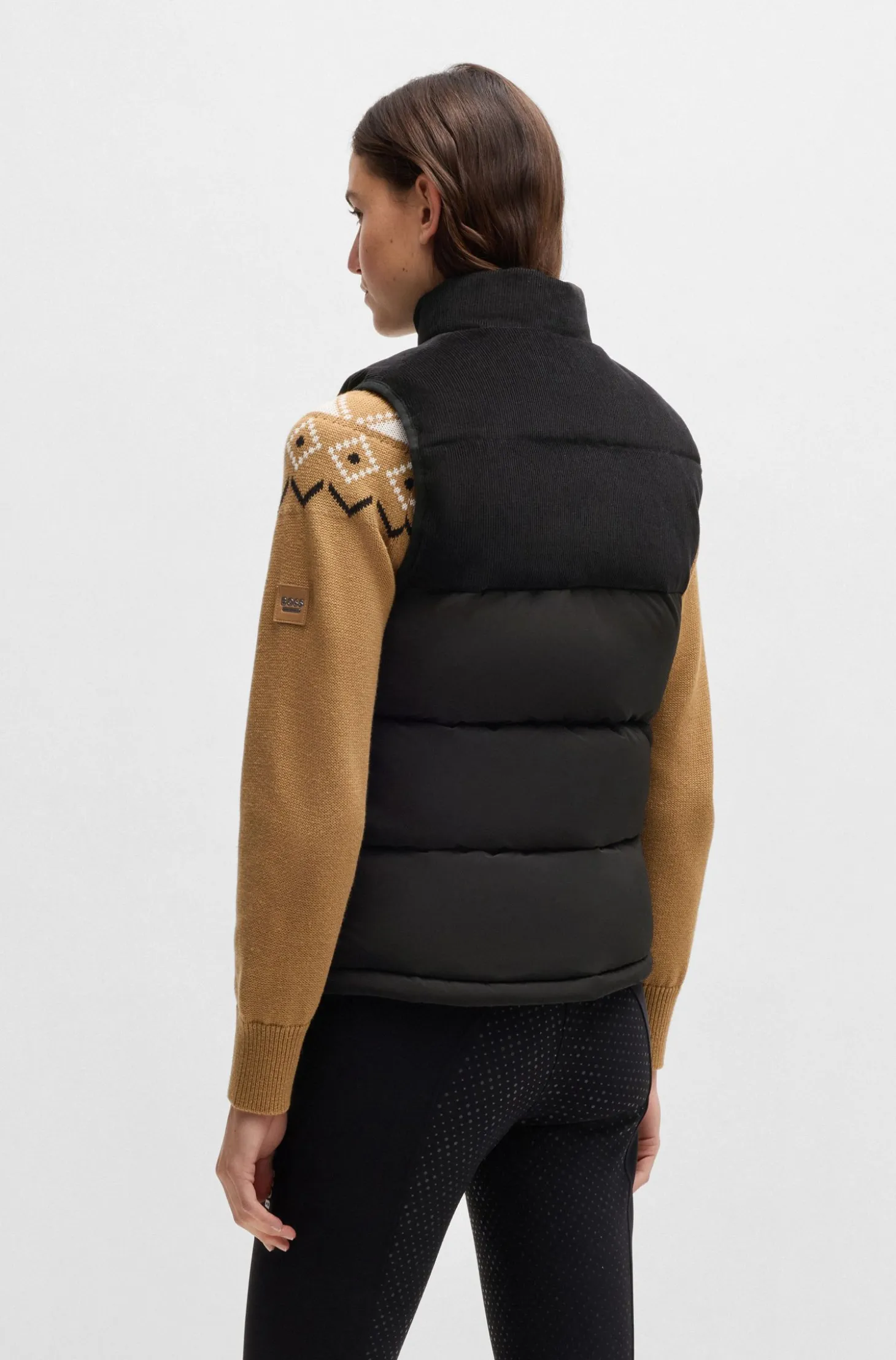 Equestrian waterproof gilet with corduroy trim