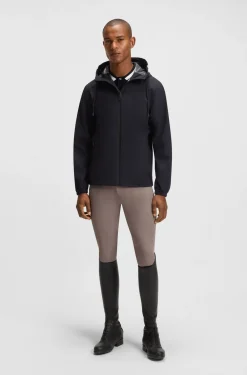 Equestrian waterproof jacket with adjustable hood