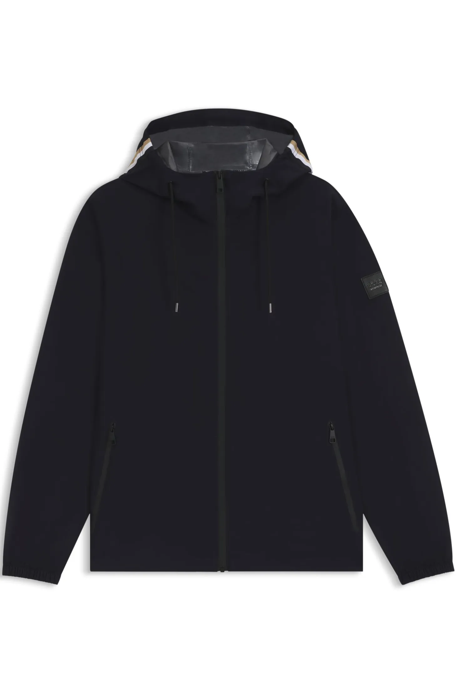 Equestrian waterproof jacket with adjustable hood