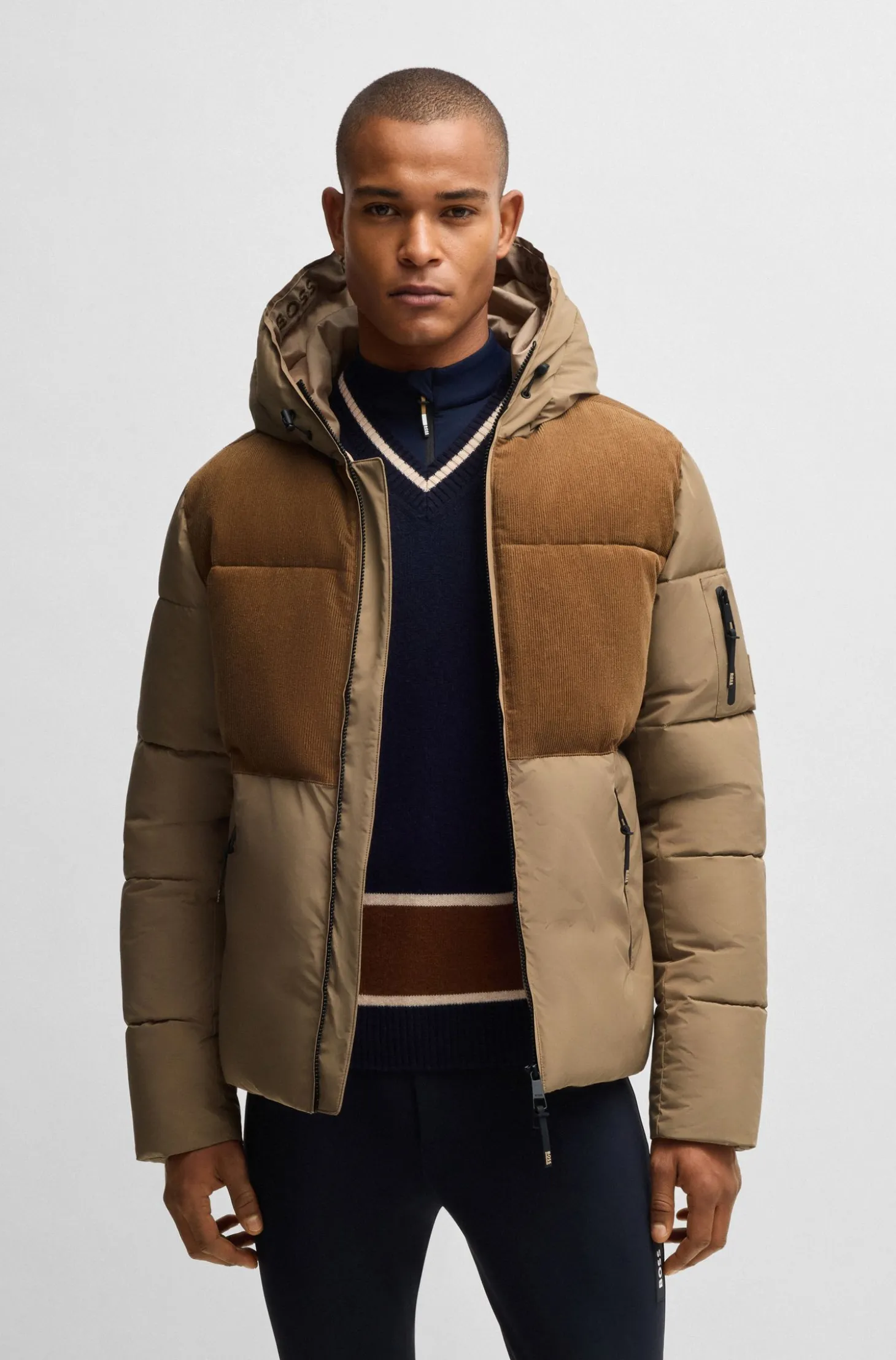 Equestrian waterproof jacket with corduroy details