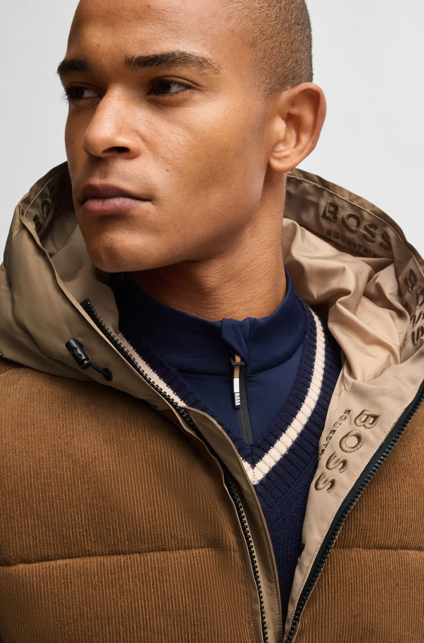 Equestrian waterproof jacket with corduroy details