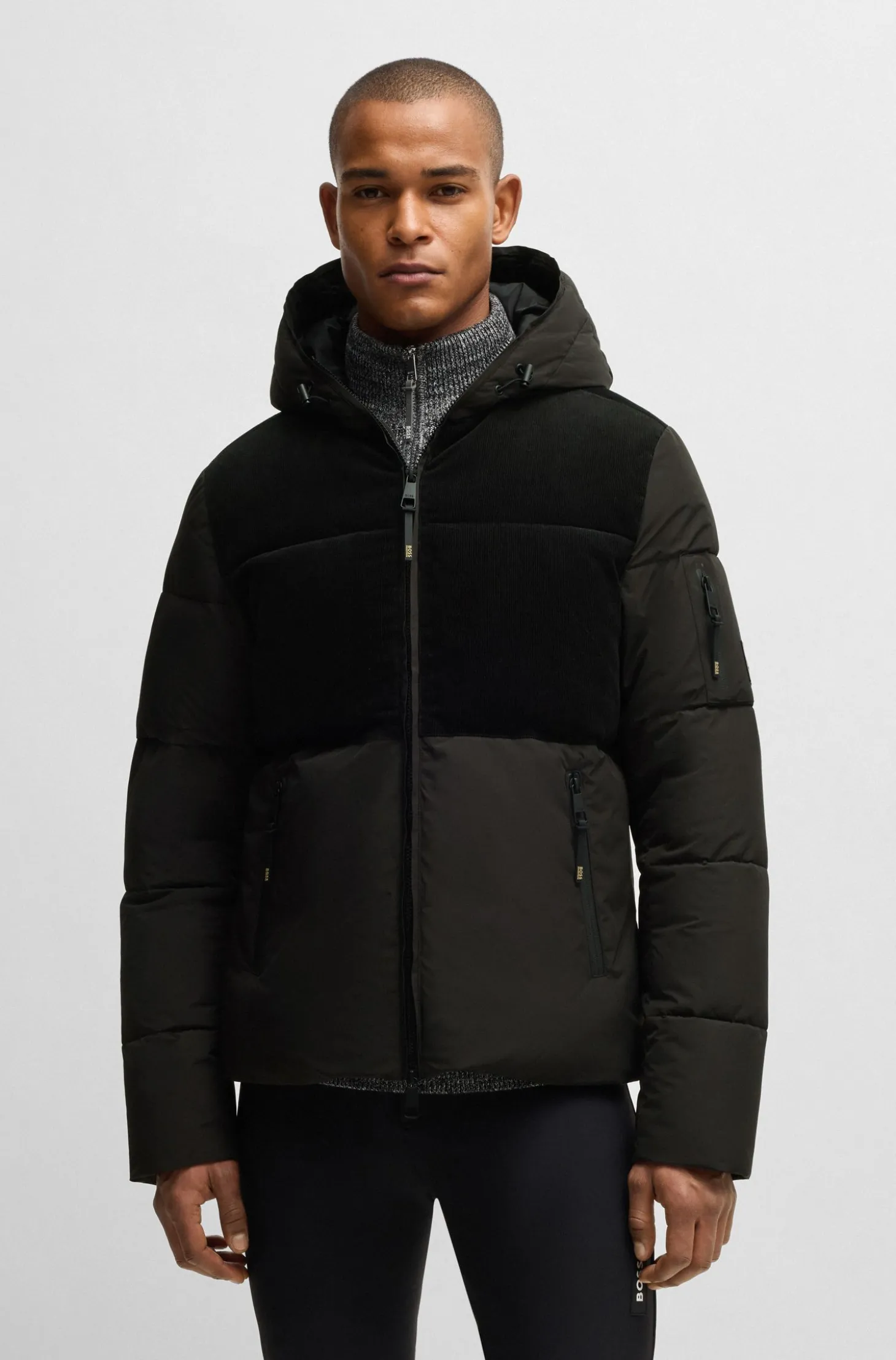 Equestrian waterproof jacket with corduroy details