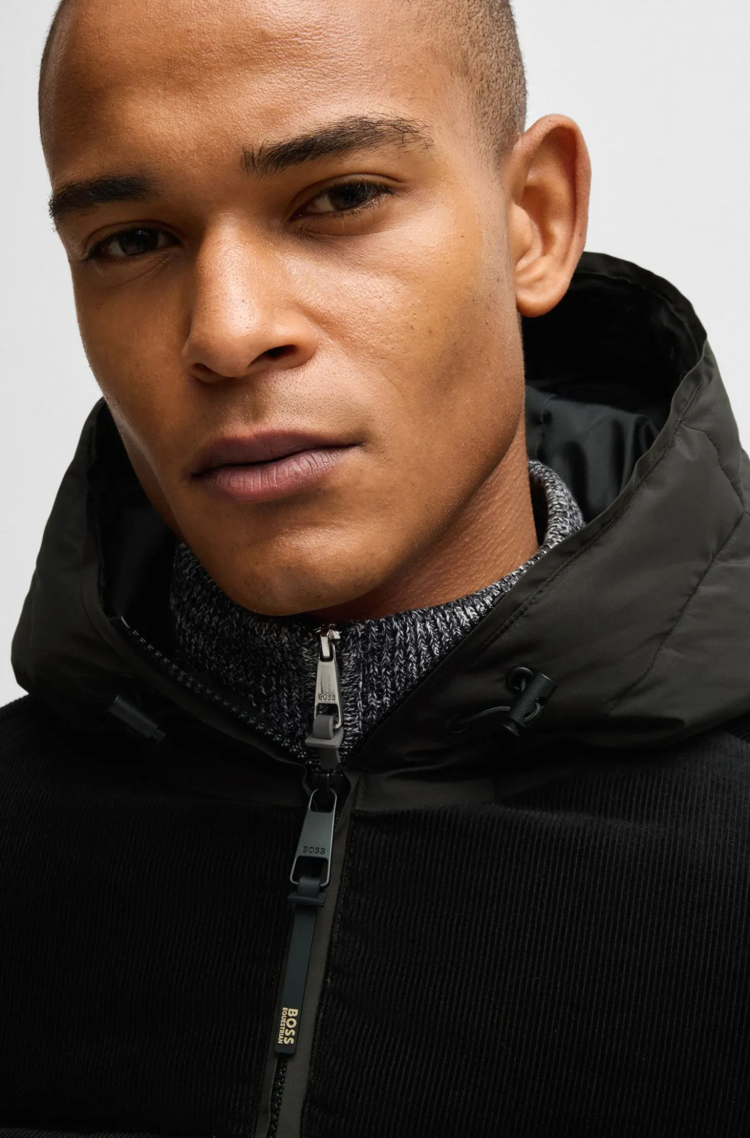 Equestrian waterproof jacket with corduroy details