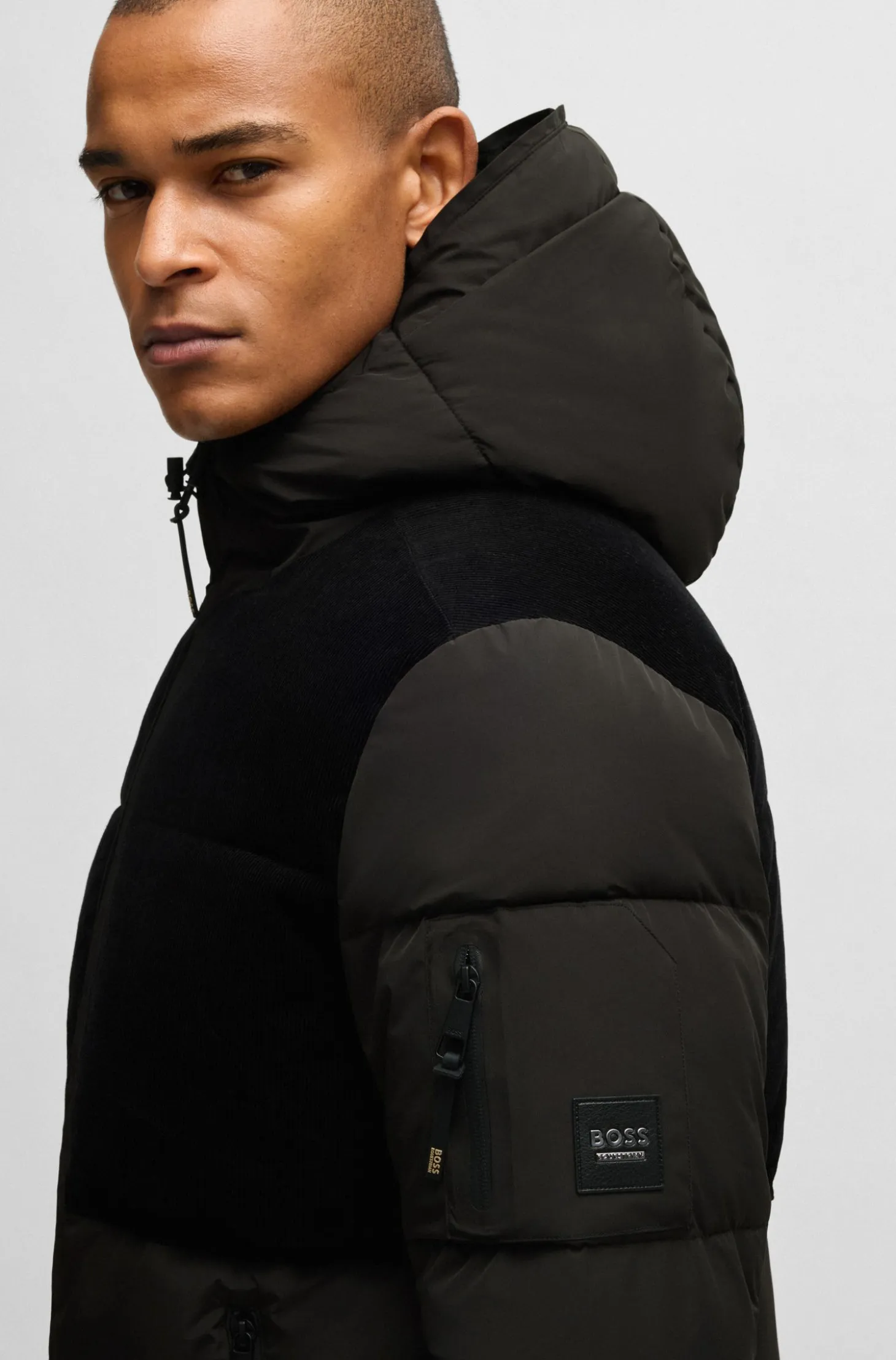 Equestrian waterproof jacket with corduroy details