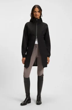 Equestrian waterproof raincoat with adjustable rear zips