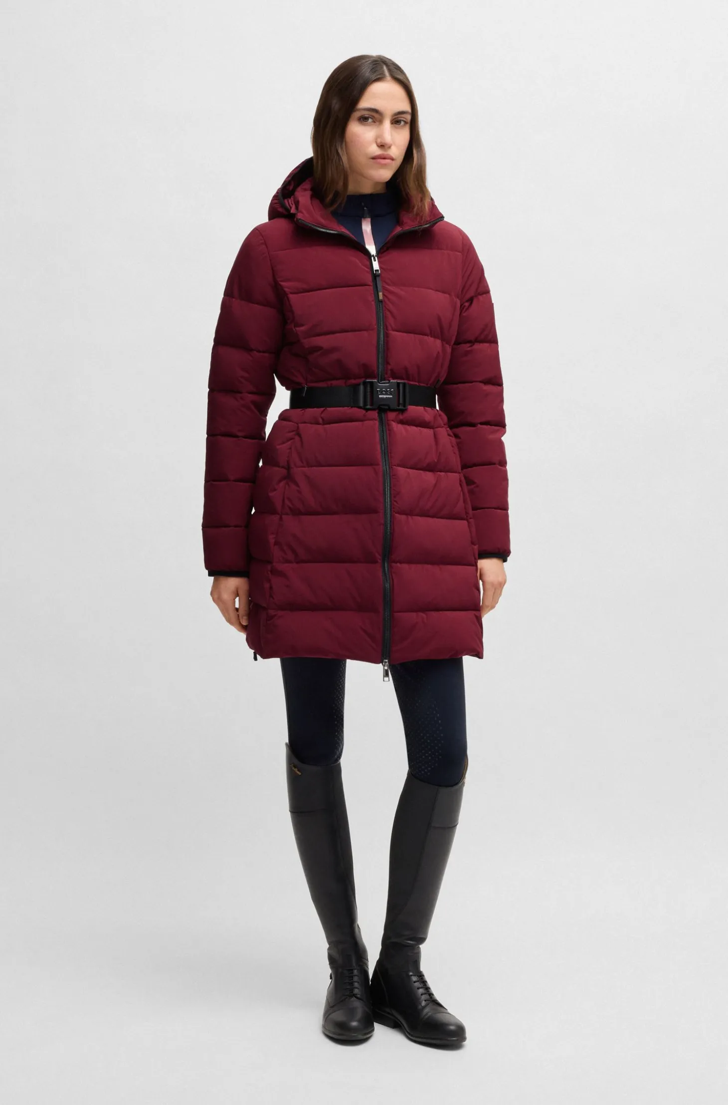 Equestrian water-repellent quilted coat with side zips