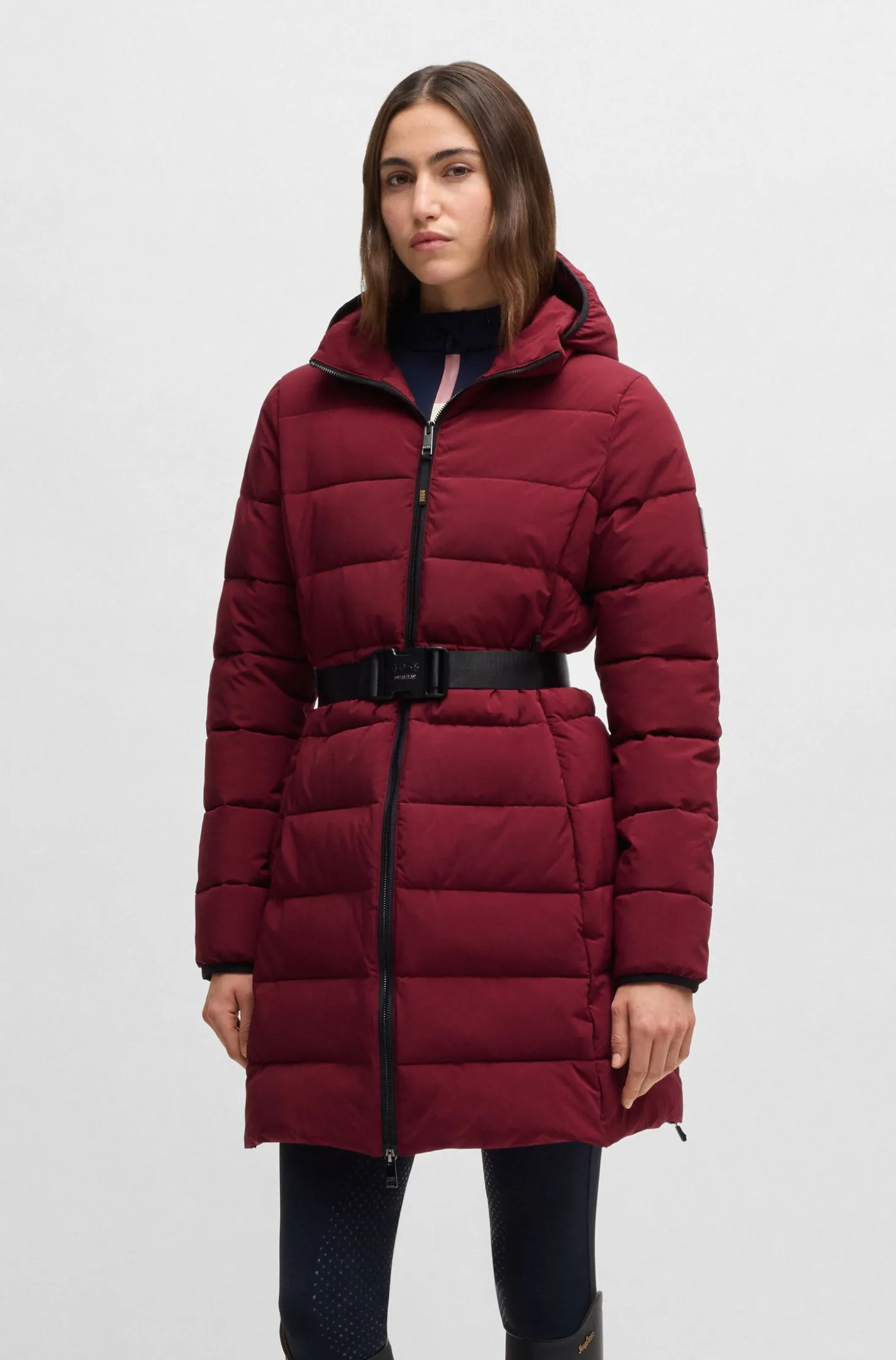 Equestrian water-repellent quilted coat with side zips