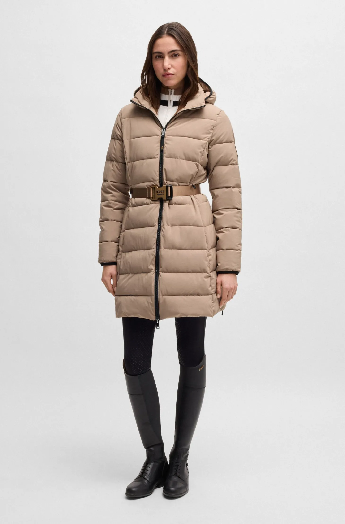 Equestrian water-repellent quilted coat with side zips