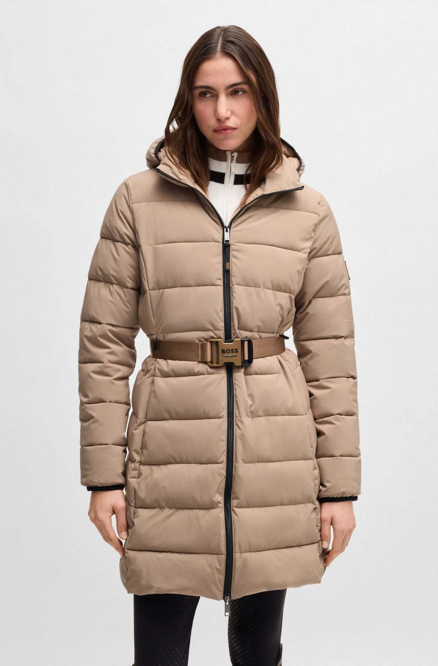 Equestrian water-repellent quilted coat with side zips